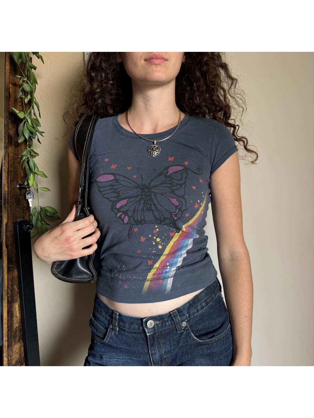 Vintage Y2K Old Navy Butterfly Rainbow Fairycore Graphic Baby Tee